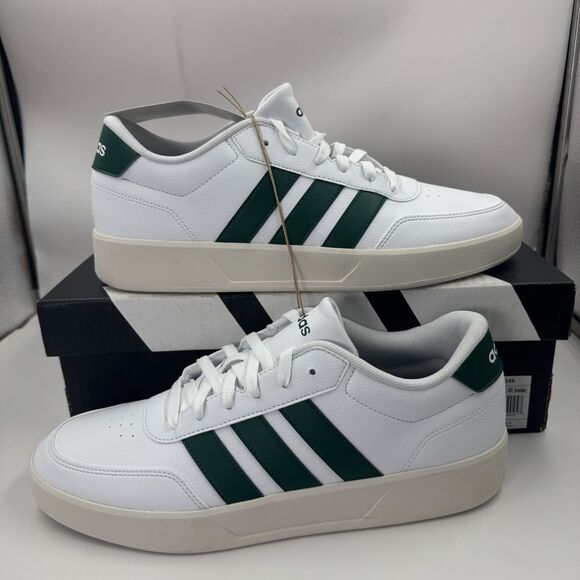 Adidas Breaknet 3.0 Men’s Size 12White Green Low Top Court Style Shoes JR3549